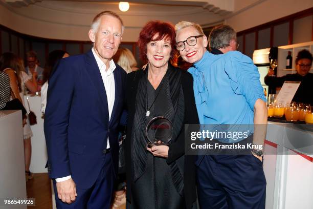 Johannes B. Kerner, Regina Ziegler and Baerbel Schaefer attend the Emotion Award at Curiohaus on June 28, 2018 in Hamburg, Germany.