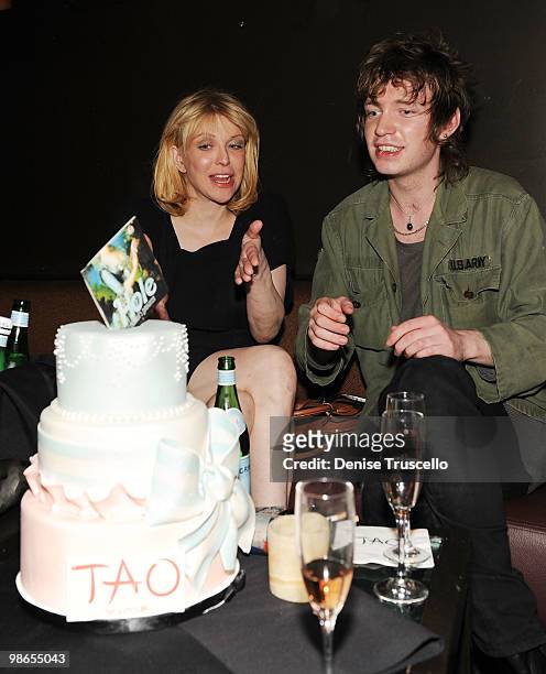 Courtney Love and Miko Larkin celebrate the release of "Nobody's Daughter" at TAO Nightclub at the Venetian on April 24, 2010 in Las Vegas, Nevada.