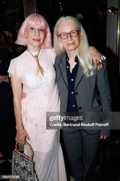 Marie Beltrami and Dominique Issermann attend the Tan Giudicelli - Exhibition of drawings and accessories preview at Galerie Pierre Passebon on June...