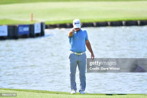 Ryan FOX of New Zealand takes a drop after going into the water during the HNA French Open on June 28, 2018 in Saint-Quentin-en-Yvelines, France.