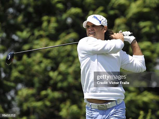 Johan Edfors of Sweden tees off on the 7th hole during the Round Three of the Ballantine's Championship at Pinx Golf Club on April 25, 2010 in Jeju,...