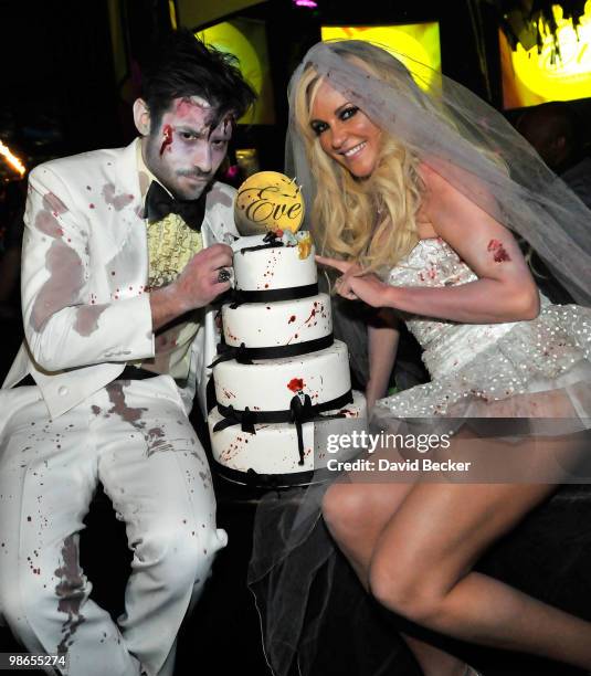 Film director Nick Carpenter and television personality Bridget Marquardt, dressed in costumes, attend the Halfway to Halloween Party at the Eve...