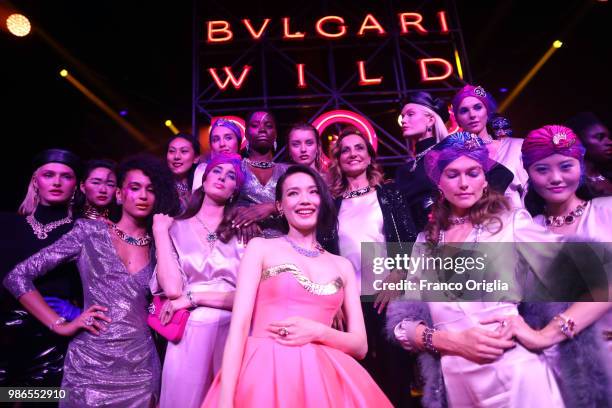 Lucia Silvestri and models after the runway BVLGARI Dinner & Party at Stadio dei Marmi on June 28, 2018 in Rome, Italy.