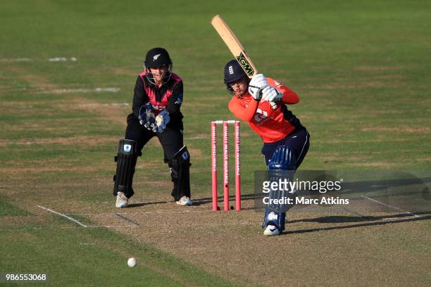Sarah Taylor of England bats during England Women vs New Zealand Women International T20 Tri-Series at The Brightside Ground on June 28, 2018 in...