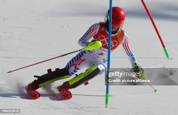 Mikaela Shiffrin of USA in the 2nd heat of the women's Slalom alpine skiing event during the Pyeongchang 2018 winter olympics in Yongpyong, South...
