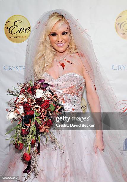 Television personality Bridget Marquardt, dressed in a costume, arrives to host the Halfway to Halloween Party at the Eve nightclub at Crystals at...