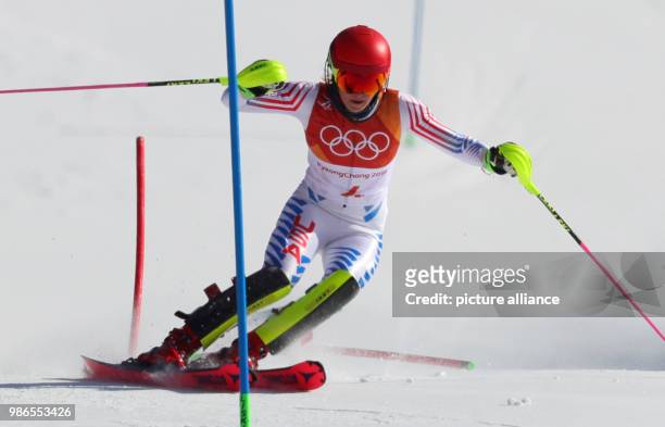 Mikaela Shiffrin of USA in the 2nd heat of the women's Slalom alpine skiing event during the Pyeongchang 2018 winter olympics in Yongpyong, South...