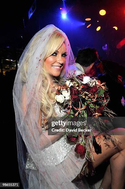 Television personality Bridget Marquardt, dressed in a costume, attends the Halfway to Halloween Party at the Eve nightclub at Crystals at CityCenter...