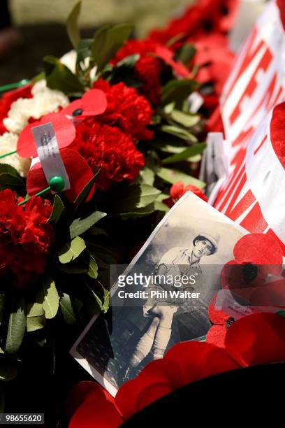 Poppies sit on the memorial at the New Zealand Commemorative Service at Chunuk Bair on April 25, 2010 in Gallipoli, Turkey. Today commemorates the...