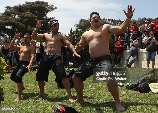 Haka is performed at the New Zealand Commemorative Service at Chunuk Bair on April 25, 2010 in Gallipoli, Turkey. Today commemorates the 95th...