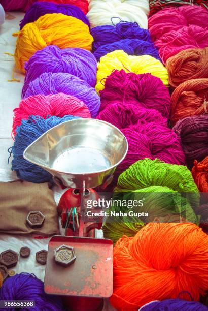 colorful wool yarn balls - neha gupta stock pictures, royalty-free photos & images