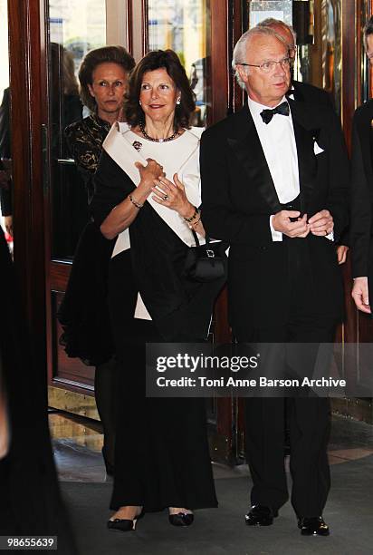 King Carl Gustav of Sweden and Queen Silvia of Sweden attend The World Scout Foundation Diner at Hotel de Paris on April 24, 2010 in Monte-Carlo,...