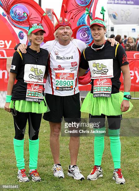 Richard Branson,Sam Branson and Holly Branson pose for a team photo as they prepare to take part in the Virgin London Marathon on April 25, 2010 in...