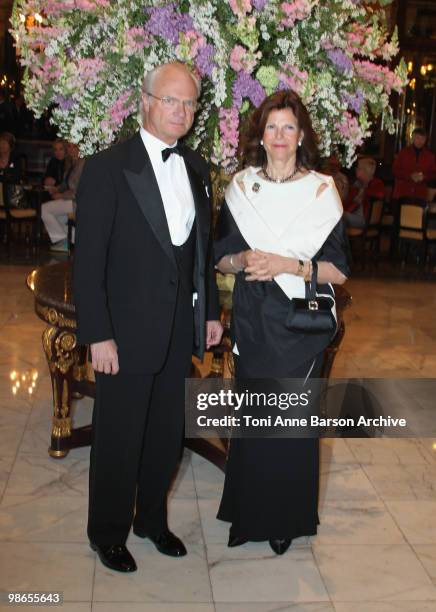 King Carl Gustav of Sweden and Queen Silvia of Sweden attend The World Scout Foundation Diner at Hotel de Paris on April 24, 2010 in Monte-Carlo,...