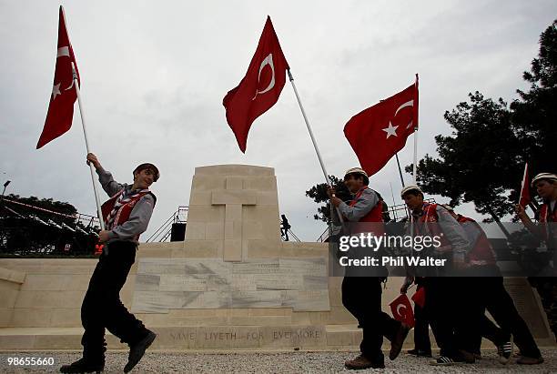 Turkish people march around the Chunuk Bair memorial on April 25, 2010 in Gallipoli, Turkey. Today commemorates the 95th anniversary of ANZAC Day,...