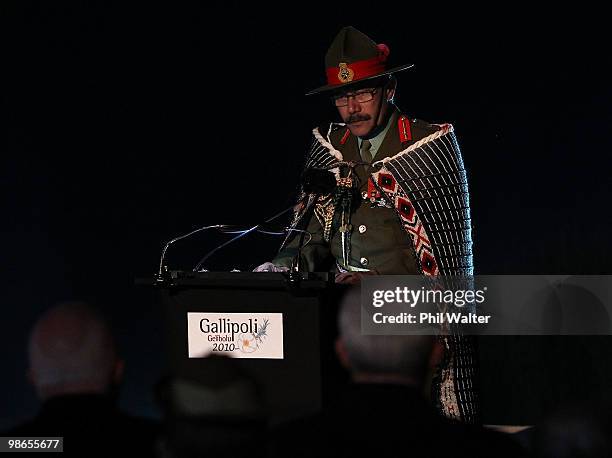 New Zealand Lieutenant General Jerry Mateparae speaks at the ANZAC Day Dawn Service at ANZAC Cove on April 25, 2010 in Gallipoli, Turkey. Today...