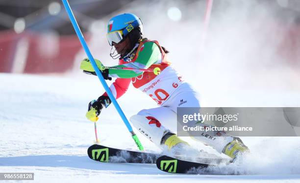 Mialitiana Clerc of Madagaskar in the 1st heat of the women's Slalom alpine skiing event during the Pyeongchang 2018 winter olympics in Yongpyong,...