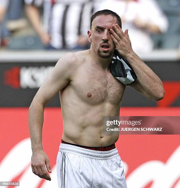 Bayern Munich's French midfielder Franck Ribery walks off after the German first division Bundesliga football match Borussia Moenchengladbach vs FC...