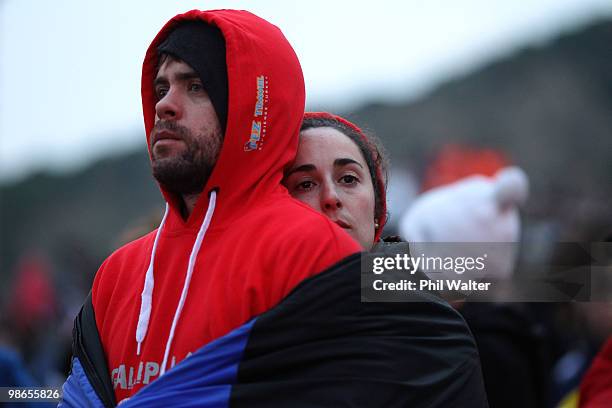 People commerorate the New Zealand and Australian soldiers killed in the First World War during the ANZAC Day Dawn Service at ANZAC Cove on April 25,...