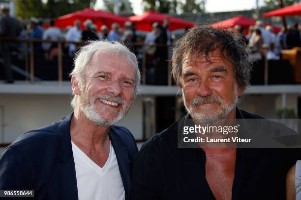 Actors Geoffroy Thiebaut and Olivier Marchal attend "Trophee de la Petanque Gastronomique" at Paris Yacht Marina on June 28, 2018 in Paris, France.
