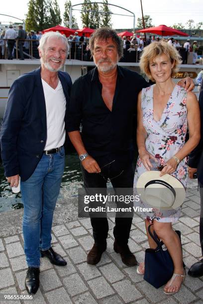 Actors Geoffroy Thiebaut and Olivier Marchal and Actress Anne Richard attend "Trophee de la Petanque Gastronomique" at Paris Yacht Marina on June 28,...