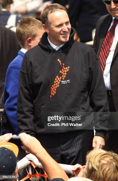 New Zealand Prime Minister John Key wears a hooded sweatshirt prior to the New Zealand Commemorative Service at Chunuk Bair on April 25, 2010 in...