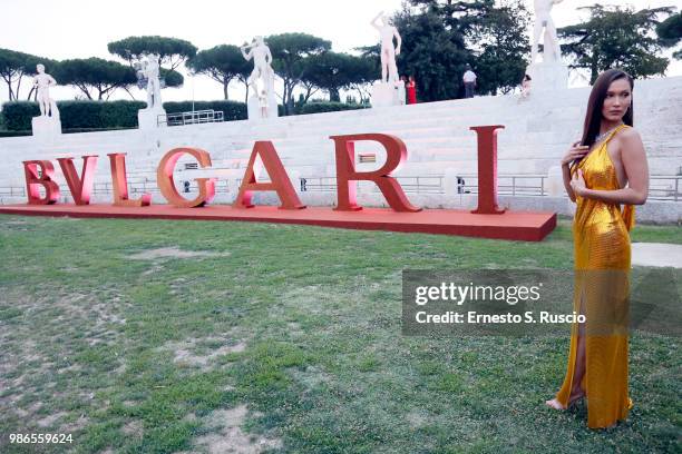 Bella Hadid attends BVLGARI Dinner & Party at Stadio dei Marmi on June 28, 2018 in Rome, Italy.