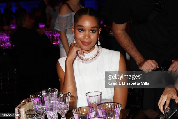 Laura Harrier attends BVLGARI Dinner & Party at Stadio dei Marmi on June 28, 2018 in Rome, Italy.