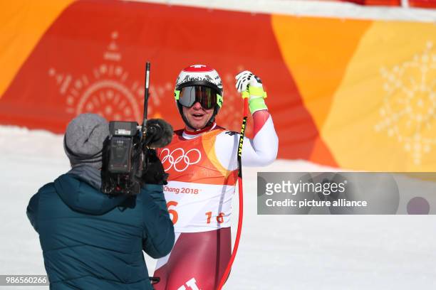 Beat Feuz of Switzerland in the men's Super G alpine skiing event during the Pyeongchang 2018 winter olympics in Jeongseon, South Korea, 16 February...