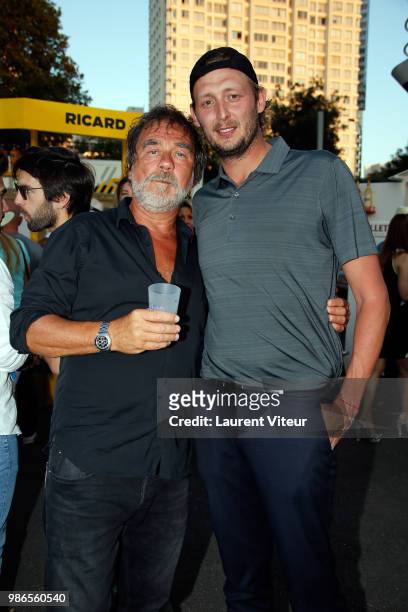 Actor Olivier Marchal and Swimmer Amaury Leveaux attend "Trophee de la Petanque Gastronomique" at Paris Yacht Marina on June 28, 2018 in Paris,...