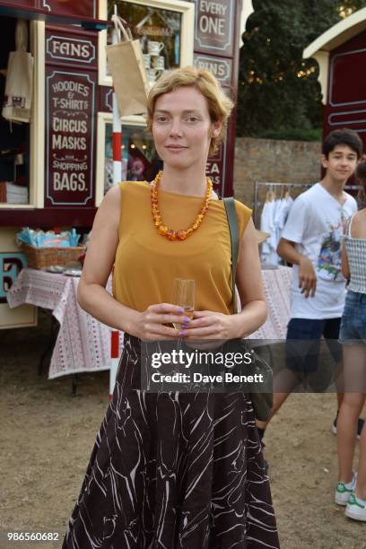 Camilla Rutherford attends the press night performance of Giffords Circus "My Beautiful Circus" at Chiswick House & Gardens on June 28, 2018 in...