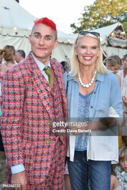 Tweedy The Clown and Anneka Rice attend the press night performance of Giffords Circus "My Beautiful Circus" at Chiswick House & Gardens on June 28,...
