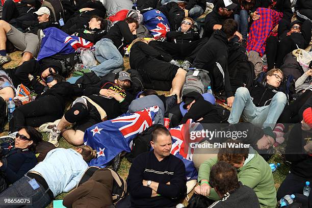 People watch the New Zealand Commemorative Service at Chunuk Bair on April 25, 2010 in Gallipoli, Turkey. Today commemorates the 95th anniversary of...