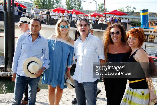 Actor Zinedine Soualem, Painter Caroline Faindt, TV Presenter Tex and guests attend "Trophee de la Petanque Gastronomique" at Paris Yacht Marina on...