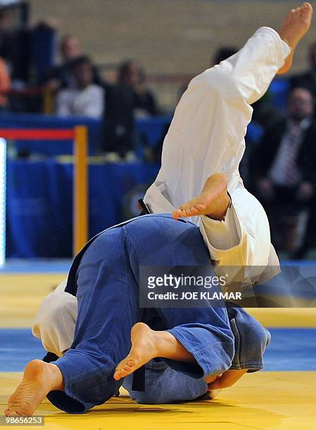 Slovenia's Lucija Polavder competes for the gold medal against Russia's Tea Donguzashvili in women's +78 kg event during the Judo Euro2010 European...