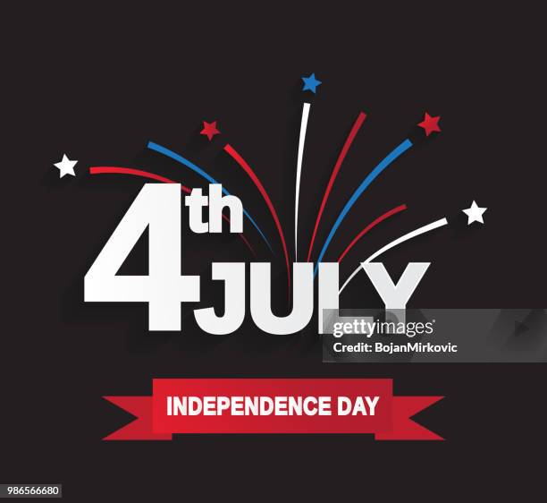 4th of july. independence day poster with fireworks on black background. vector illustration. - 4th of july type stock illustrations