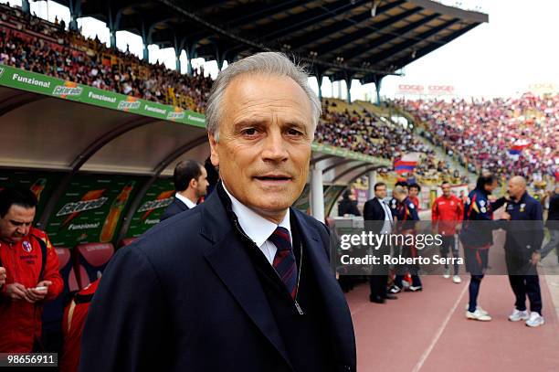 Franco Colomba coach of Bologna during the Serie A match between Bologna FC and Parma FC at Stadio Renato Dall'Ara on April 25, 2010 in Bologna,...