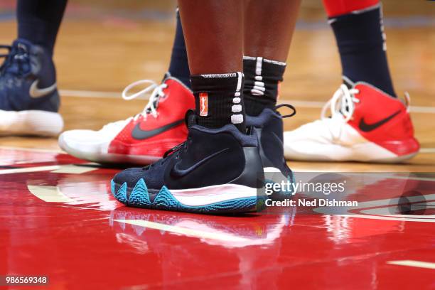 Sneakers of Tina Charles of the New York Liberty during the game against the Washington Mystics on June 28, 2018 at Capital One Arena in Washington,...