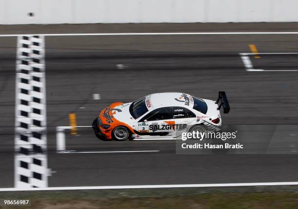 Mercedes driver Gary Paffett of Great Britain finish first during the race of the DTM 2010 German Touring Car Championship on April 25, 2010 in...
