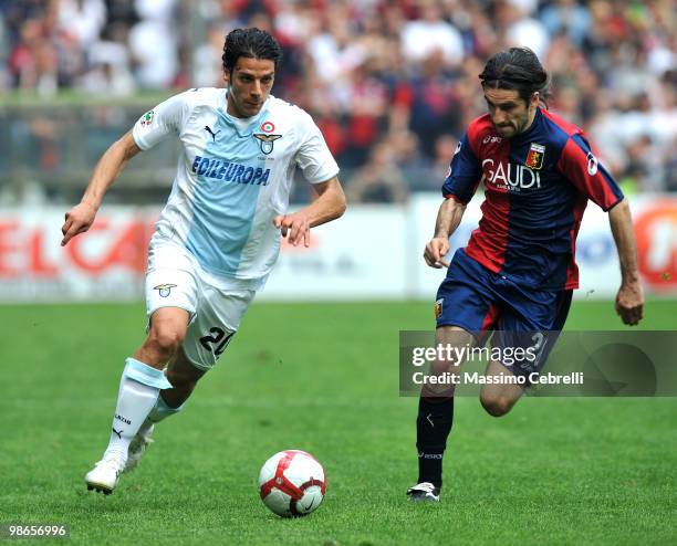 Ivan Juric of Genoa CFC battles for the ball against Sergio Floccari of SS Lazio during the Serie A match between Genoa CFC and SS Lazio at Stadio...