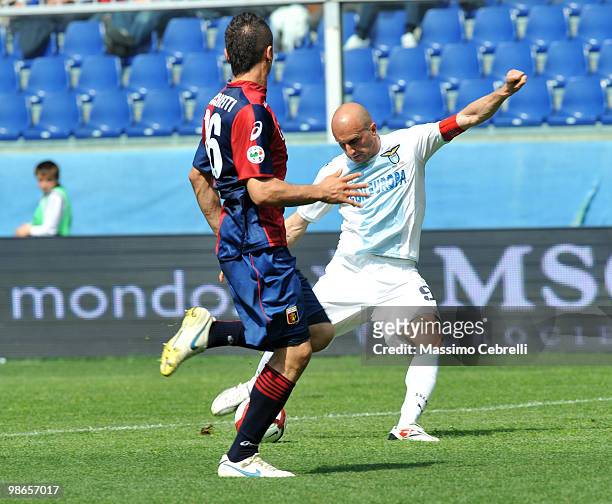 Salvatore Bocchetti of Genoa CFC battles for the ball against Tommaso Rocchi of SS Lazio during the Serie A match between Genoa CFC and SS Lazio at...