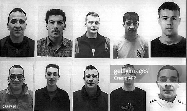 Combination of pictures made 08 April 1994 shows the portraits of the 10 Belgian UN soldiers killed in Rwanda 07 April 1994 Top line: Louis PLESCIA,...
