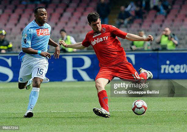 Camilo Zuniga of Napoli and Andrea Lazzari of Cagliari in action during the Serie A match between SSC Napoli and Cagliari Calcio at Stadio San Paolo...