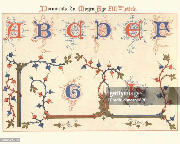 stockillustraties, clipart, cartoons en iconen met voorbeelden van middeleeuwse decoratieve kunst 13e cetnury - letter g