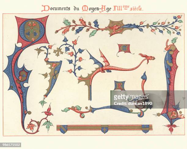 beispiele der mittelalterlichen dekorative kunst 13. jahrhundert - circa 13th century stock-grafiken, -clipart, -cartoons und -symbole