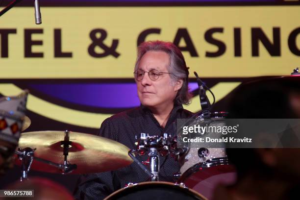 Max Weinberg drummer from E Street Band prepares to count down for the Guitar Smash at the official opening at Hard Rock Hotel & Casino Atlantic City...