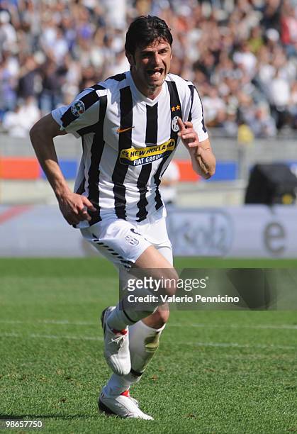 Vincenzo Iaquinta of Juventus FC celebrates after scoring during the Serie A match between Juventus FC and AS Bari at Stadio Olimpico on April 25,...