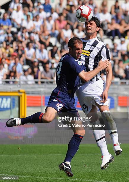 Vincenzo Iaquinta of Juventus FC clashes with Cristian Stellini of AS Bari during the Serie A match between Juventus FC and AS Bari at Stadio...