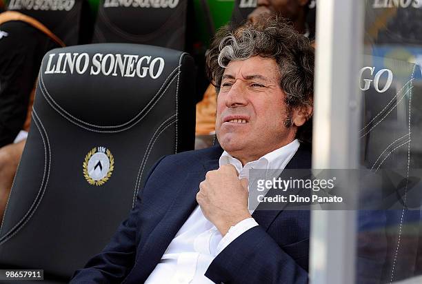 Alberto Malesani head coach of Siena looks on during the Serie A match between Udinese Calcio and AC Siena at Stadio Friuli on April 25, 2010 in...