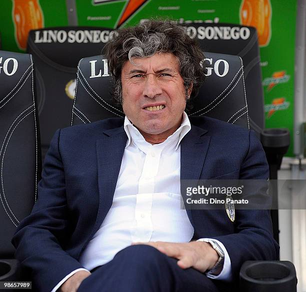 Alberto Malesani head coach of Siena looks on during the Serie A match between Udinese Calcio and AC Siena at Stadio Friuli on April 25, 2010 in...